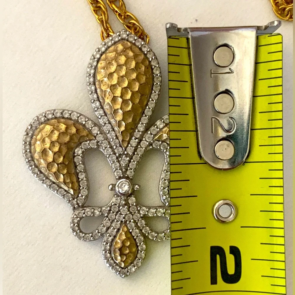 ESPO Fleur de Lis Sterling Silver 925 CZ Vintage Necklace - Picture 4 of 8